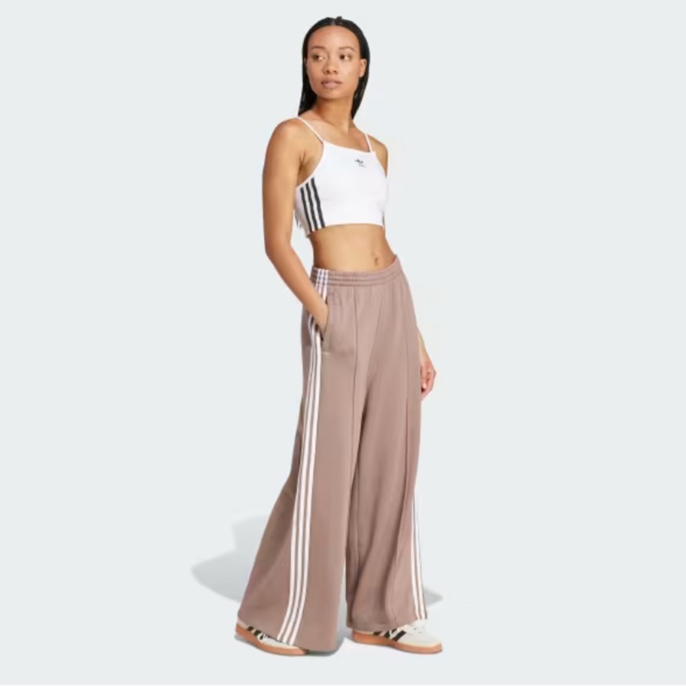 Adidas SOLD OUT wide leg Tan Track 3 Stripes pants NWT ✨NO OFFERS FIRM ON PRICE✨